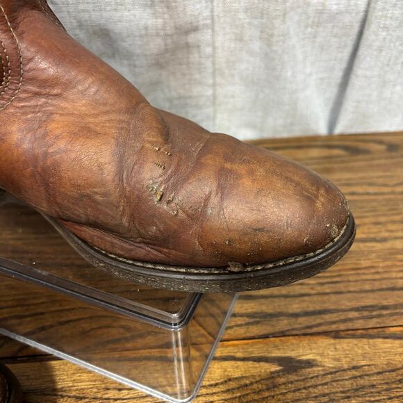 Vintage Brown Leather Roper Cowboy Work Boots Men’s 10.5 EE Western - Picture 3 of 10